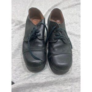 Chunky Platform Block Heels Shoes Women's Size 10 Leather Black